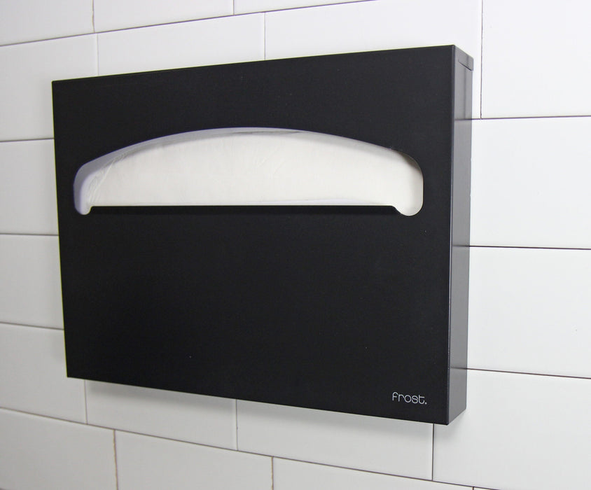 Frost 199-BLK matte black toilet seat cover dispenser in use