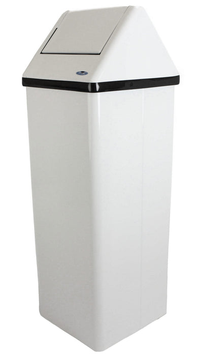 Front view of Frost 300NL swing top waste receptacle showing sleek stainless steel finish