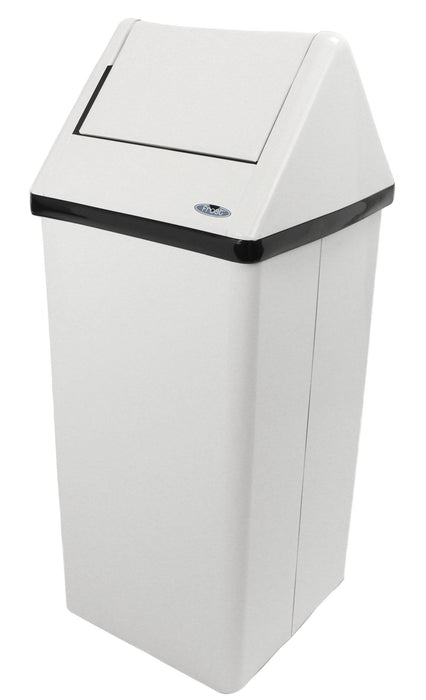 Front view of Frost 301NL stainless steel free-standing waste receptacle with swing top lid