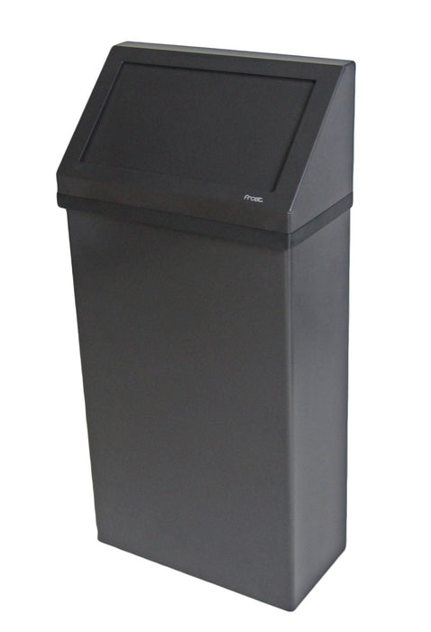 Front view of Frost 303-BL swing top waste bin with matte black finish