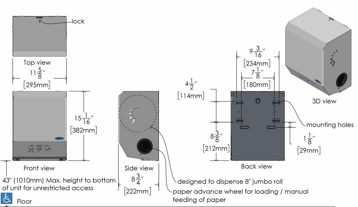 Frost 109-60S stainless steel touchless paper towel dispenser technical drawing
