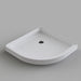 White Acritec round front shower base with patterned bottom in a modern bathroom installation