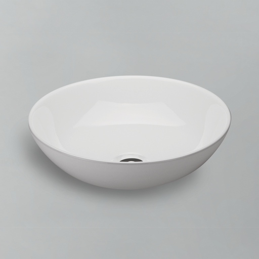 Side angle of Acritec 36402 round sink basin, highlighting 5-inch height and glossy finish