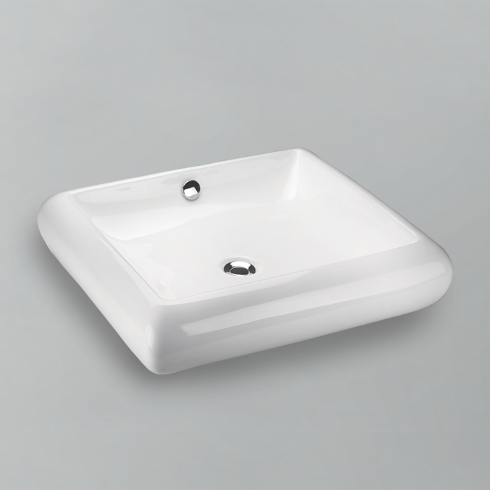Acritec 36405 rectangular counter-top basin in white ceramic, full top view showing 22-inch by 19.375-inch bowl