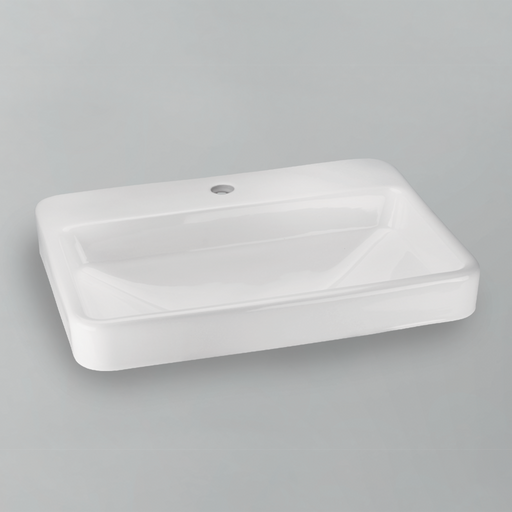 Acritec 36407 rectangular counter-top basin in white ceramic, full top view showing 23-inch by 17-inch bowl with overflow