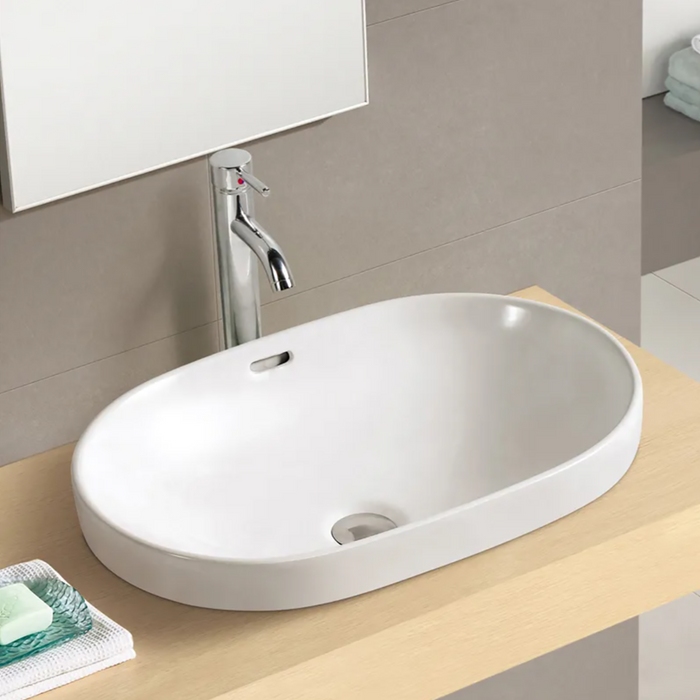 Acritec 36417L Oval Counter-Top Basin - 23.875" x 15.75" x 7.125" - Ceramic for Easy-Clean Bathroom Installations