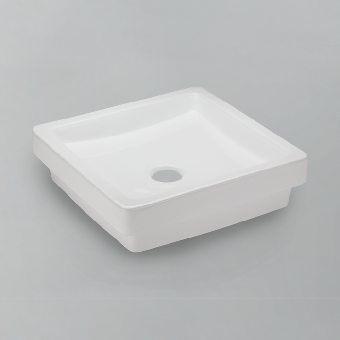 Acritec 36420 oval counter-top basin in white ceramic, full top view showing 15.75-inch by 15.75-inch bowl
