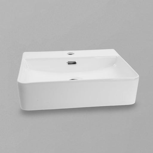 Acritec 36423 rectangular counter-top basin in white ceramic, full top view showing 19.625-inch by 16.5-inch bowl