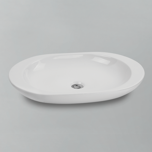 Acritec 36425 oval counter-top basin in white ceramic, full top view showing 23.25-inch by 16.25-inch bowl