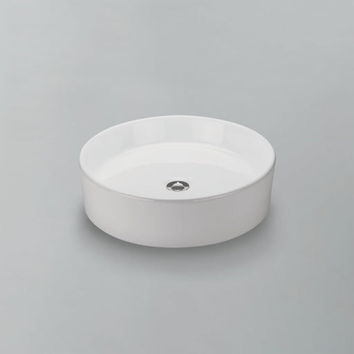 Acritec 36428 circular counter-top basin in white ceramic, full top view showing 16.125-inch diameter bowl