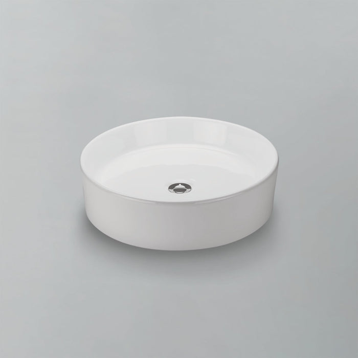 Acritec 36427 circular counter-top basin in white ceramic, full top view showing 17.75-inch diameter bowl
