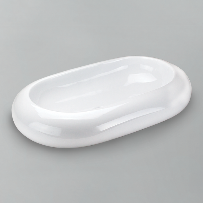 Acritec 36430 oval counter-top basin in white ceramic, full top view showing 24.75-inch by 15.75-inch bowl