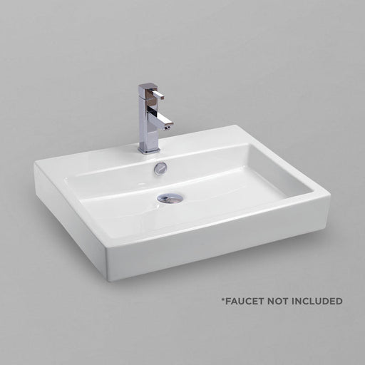 Acritec 36439 rectangular counter-top basin in white ceramic, full top view showing 23.5-inch by 18.5-inch bowl