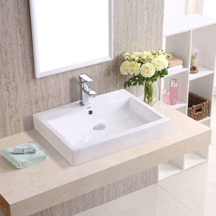 Acritec 36439 Rectangular Counter-Top Basin - 23.5" x 18.5" x 5.25" - Ceramic for Easy-Clean Bathroom Installations