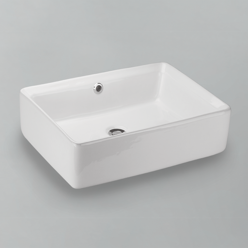 Acritec 36447 rectangular counter-top basin in white ceramic, full top view showing 19.75-inch by 14.25-inch bowl