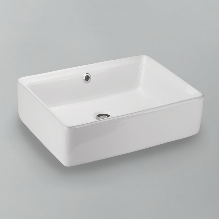 Acritec 36447 rectangular counter-top basin in white ceramic, full top view showing 19.75-inch by 14.25-inch bowl