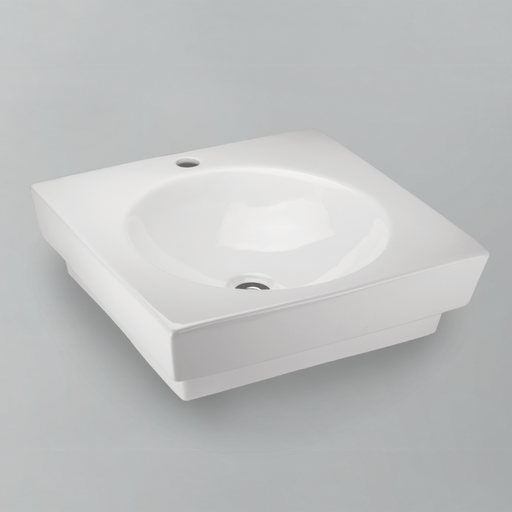 Acritec 36461 rectangular counter-top basin in white ceramic, full top view showing 19.5-inch by 19.5-inch bowl