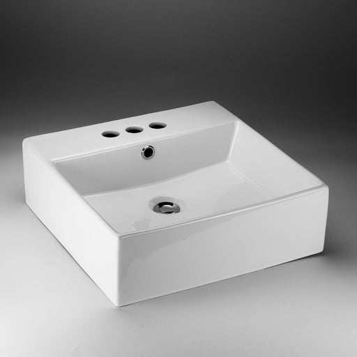 Acritec 36504 square counter-top basin in white ceramic, full top view showing 18-inch by 18-inch bowl