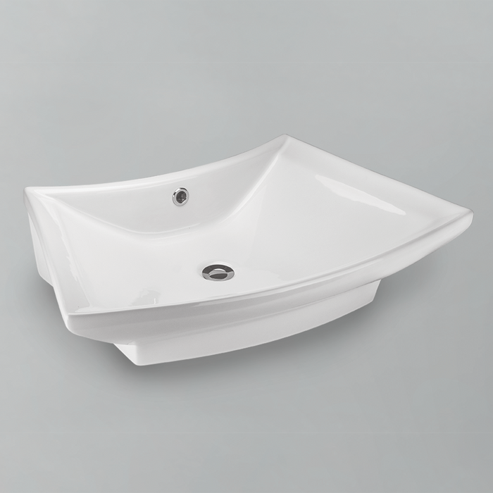 Acritec 36519 rectangular counter-top basin in white ceramic, full top view showing 28.75-inch by 19.75-inch bowl