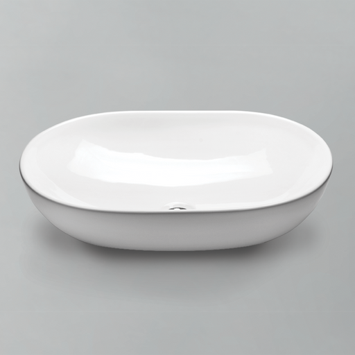 Acritec 36560 oval counter-top basin in white ceramic, full top view showing 22.75-inch by 14.75-inch bowl