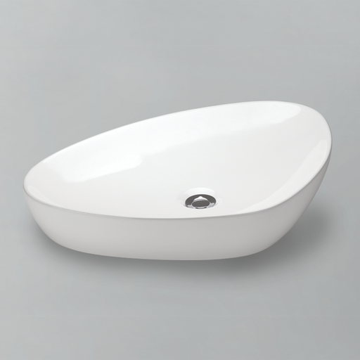 Acritec 36563 rounded counter-top basin in white ceramic, full top view showing 23.375-inch by 16.25-inch bowl