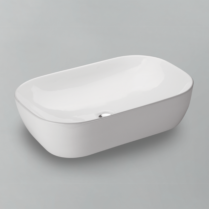 Acritec 36642 rectangular counter-top basin in white ceramic, full top view showing 23.5-inch by 15.5-inch bowl