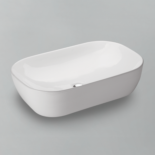 Acritec 36643 rectangular counter-top basin in white gloss ceramic, full top view showing 19-inch by 15.5-inch bowl