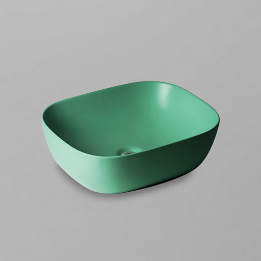 Acritec 36643-GRN rectangular counter-top basin in green matte ceramic, full top view showing 19-inch by 15.5-inch bowl