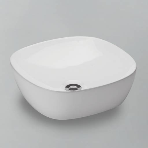 Acritec 36644 oval counter-top basin in white ceramic, full top view showing 14.625-inch by 14.625-inch bowl