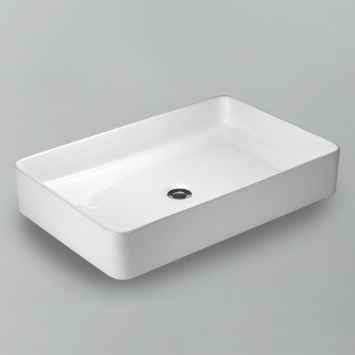 Acritec 36645 rectangular counter-top basin in white ceramic, full top view showing 24-inch by 16-inch bowl