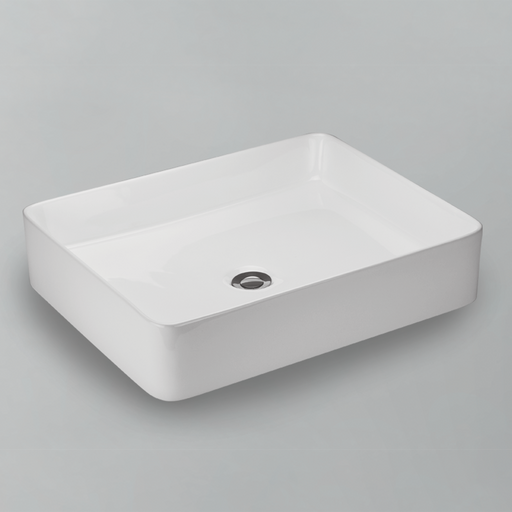 Acritec 36646 rectangular counter-top basin in white ceramic, full top view showing 19.625-inch by 15.75-inch bowl