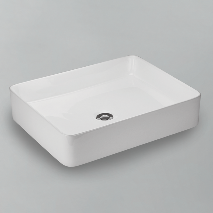 Acritec 36646 rectangular counter-top basin in white ceramic, full top view showing 19.625-inch by 15.75-inch bowl