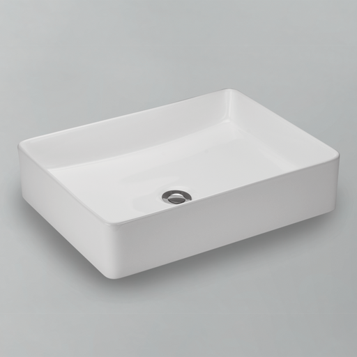 Acritec 36648 rectangular counter-top basin in white ceramic, full top view showing 18.5-inch by 14.25-inch bowl