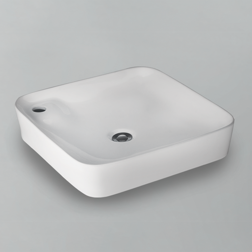 Acritec 36650 square counter-top basin in white ceramic, full top view showing 18.25-inch by 18.25-inch bowl