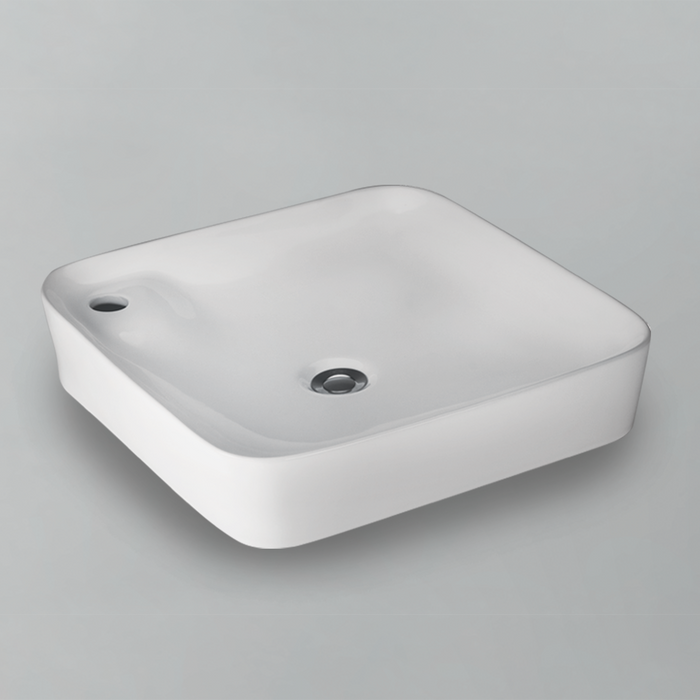 Acritec 36650 square counter-top basin in white ceramic, full top view showing 18.25-inch by 18.25-inch bowl