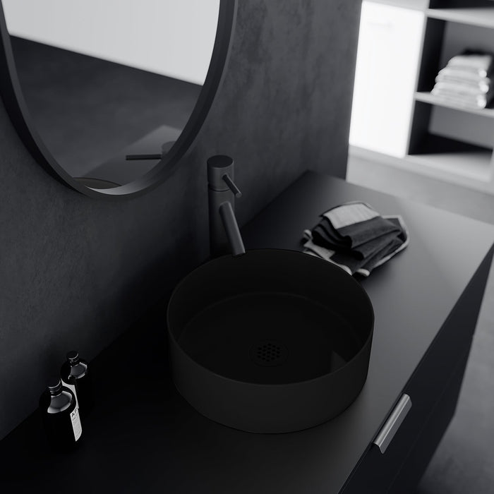 Acritec 36652-BLK Round Counter-Top Basin - 14" x 14" x 4.5" Black Matte - Ceramic for Easy-Clean Bathroom Installations