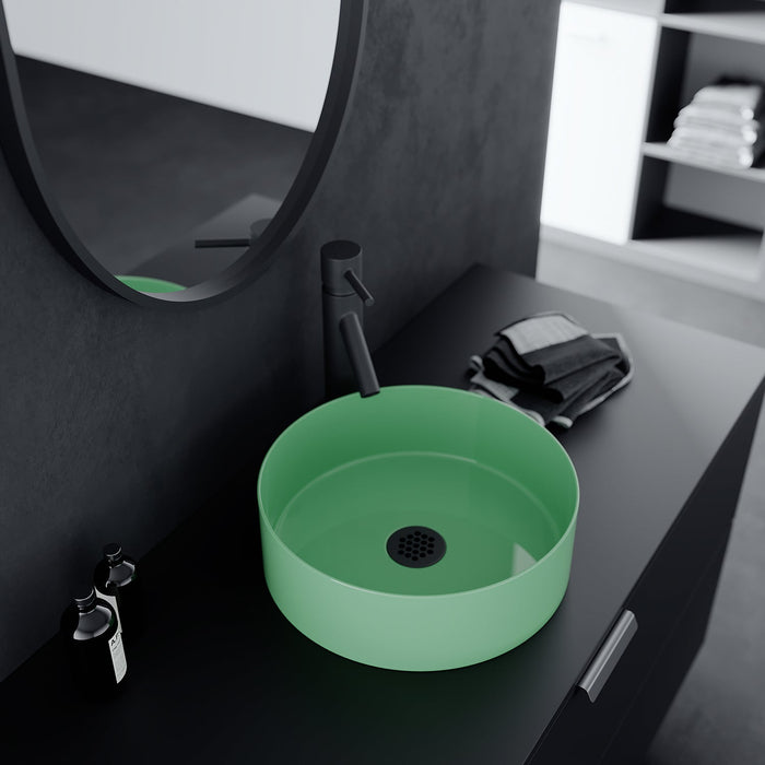 Acritec 36652-GRN Round Counter-Top Basin - 14" x 14" x 4.5" Green Matte - Ceramic for Easy-Clean Bathroom Installations