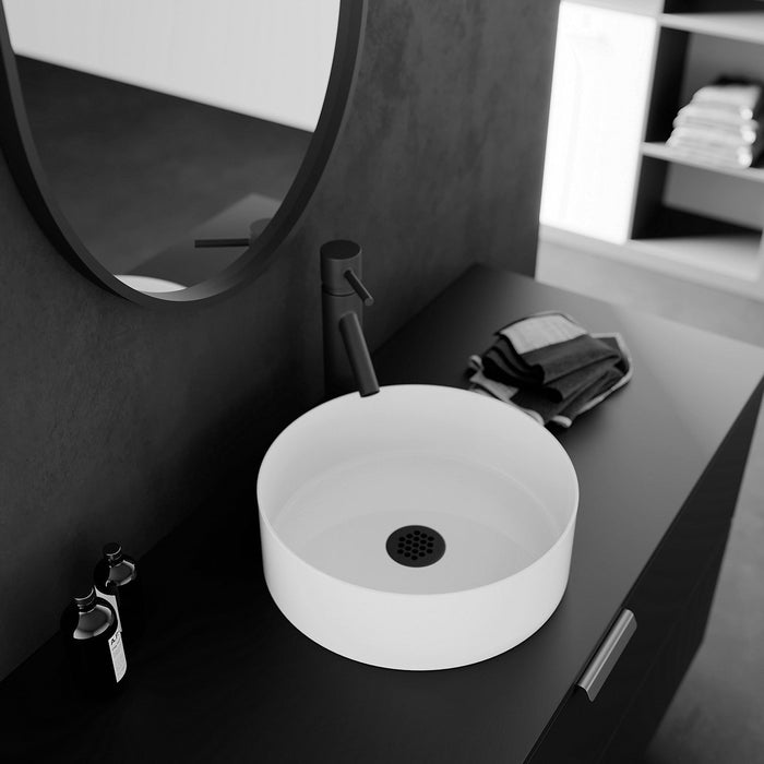 Acritec 36652 Circular Counter-Top Basin - 14" x 14" x 4.5" White Gloss - Ceramic for Easy-Clean Bathroom Installations