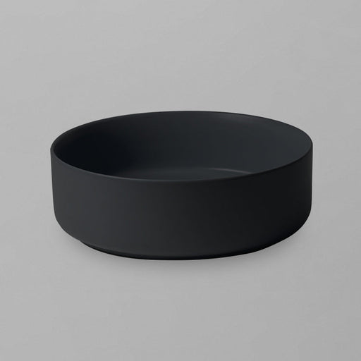 Acritec 36652-BLK round counter-top basin in black matte ceramic, full top view showing 14-inch by 14-inch bowl