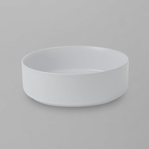 Acritec 36652 round counter-top basin in white gloss ceramic, full top view showing 14-inch by 14-inch bowl