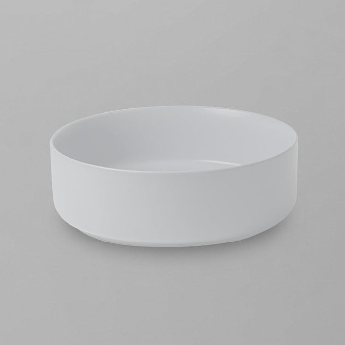 Acritec 36652 round counter-top basin in white gloss ceramic, full top view showing 14-inch by 14-inch bowl