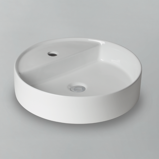 Acritec 36653 circular counter-top basin in white ceramic, full top view showing 17.75-inch diameter bowl