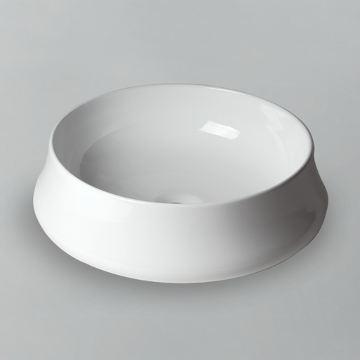 Acritec 36654 circular counter-top basin in white ceramic, full top view showing 17.375-inch diameter bowl