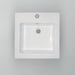 White square Acritec drop-in ceramic basin with scooped front on a contemporary vanity surface