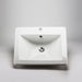 White square Acritec drop-in ceramic basin with scooped front and sides on a spacious vanity countertop