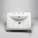 White square Acritec drop-in ceramic basin with scooped front and sides and 8-inch widespread holes on a premium vanity surface
