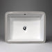 White rectangular Acritec undermount ceramic basin installed under a modern countertop surface