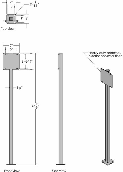 Detail of 14 gauge steel tubing and rust-proof paint on Frost 909-100 commercial pedestal