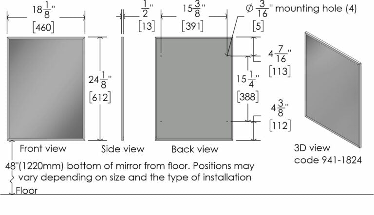 Side profile of Frost 941 durable wall mirror with galvanized panel