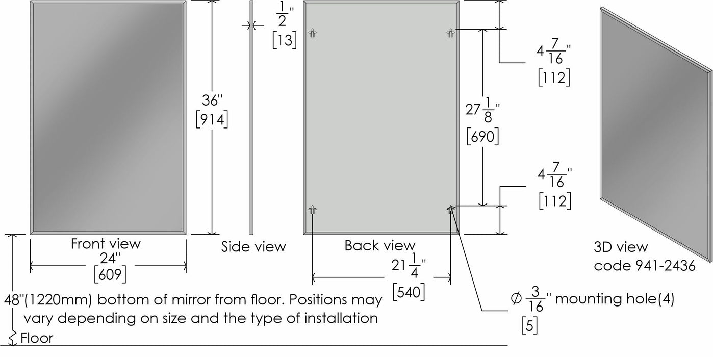 Detail of shock resistant back and rigid assembly on Frost 941 institutional mirror